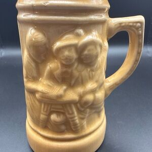 Vintage Old Tavern Style Yellow Ceramic Beer Stein Mug. Measures 4” x 3”.